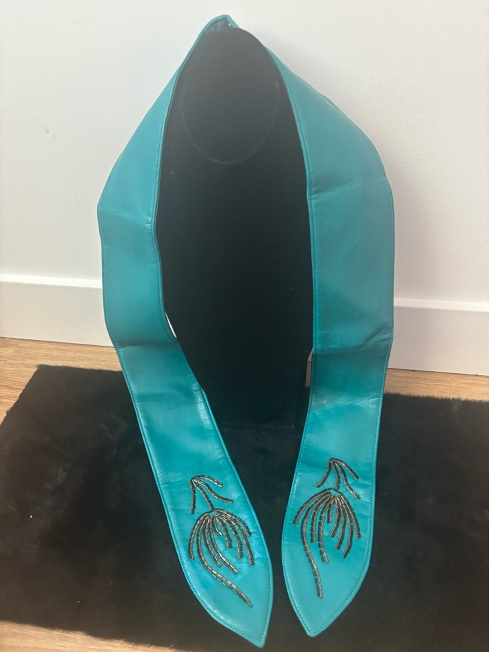 Teal Beaded Leather belt